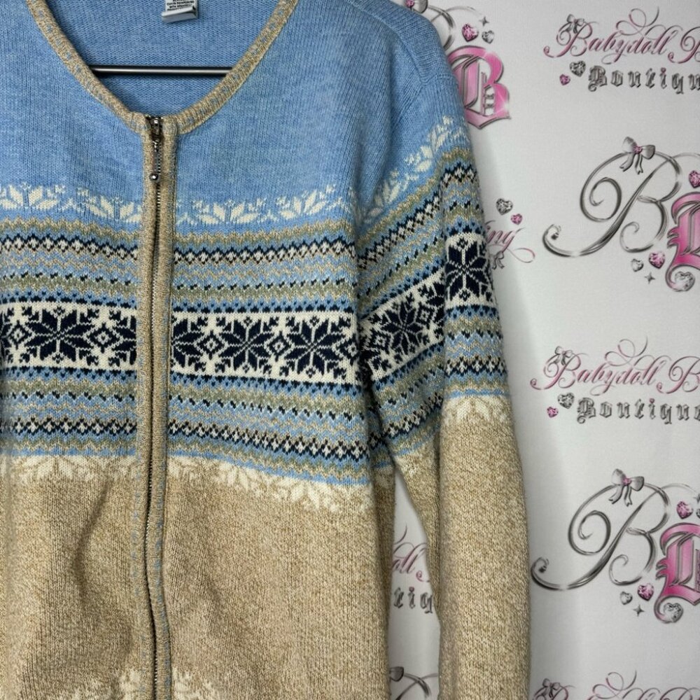Northern reflections sweater zip up hoodie polar bears snow flakes knit cozy VTG - Picture 2 of 9
